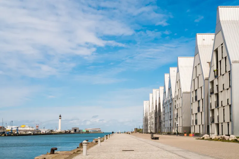 modern port district in dunkerque, france