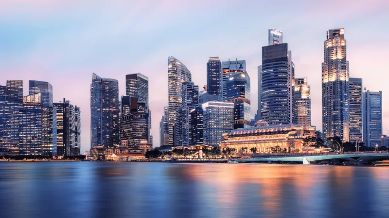 business district in singapore at sunset