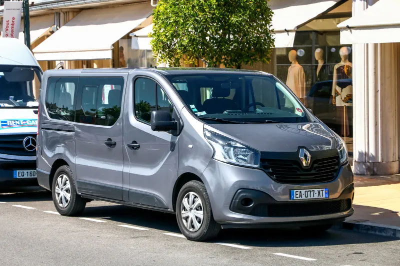 monte-carlo, monaco - september 12, 2019  passenger van renault trafic in the city street