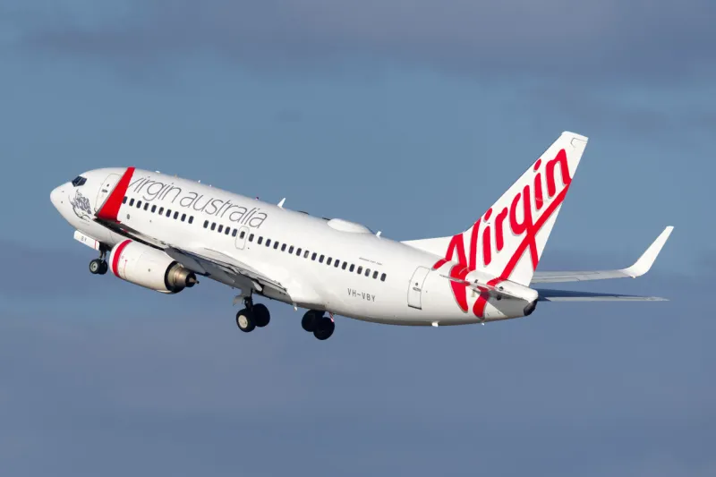 sydney, australia - october 7, 2013  virgin australia airlines boeing 737 airliner landing at sydney airport