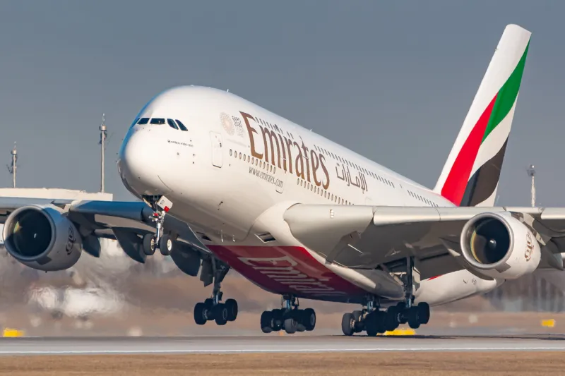munich, germany - february 16, 2019  emirates airbus a380 airplane at munich airport (muc) in germany airbus is an aircraft manufacturer from toulouse, france