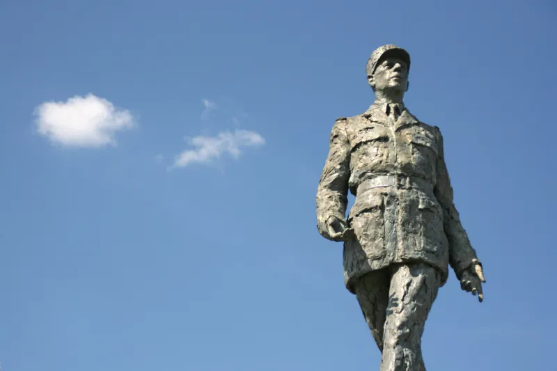 paris, france - july 2, 2012  monument sculpture of french president charles de gaulle, paris statue inaugurated november 9, 2000 statue signed by signa jean cardot