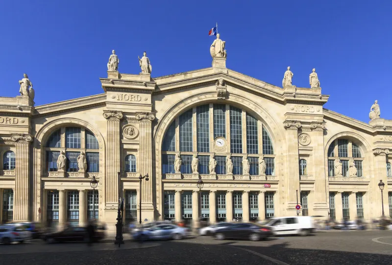 facade of train station gare du nord in paris, france
