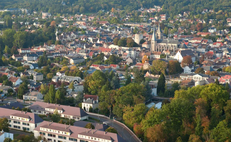 aerial view of chateau de dourdan, ile-de-france, france