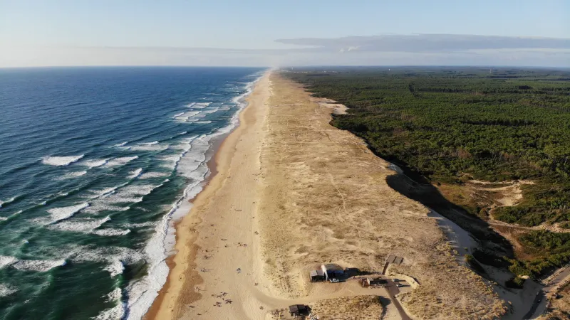 drone view from les casernes beach in summer