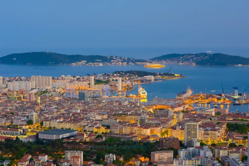 cityscape of toulon in the spring evening