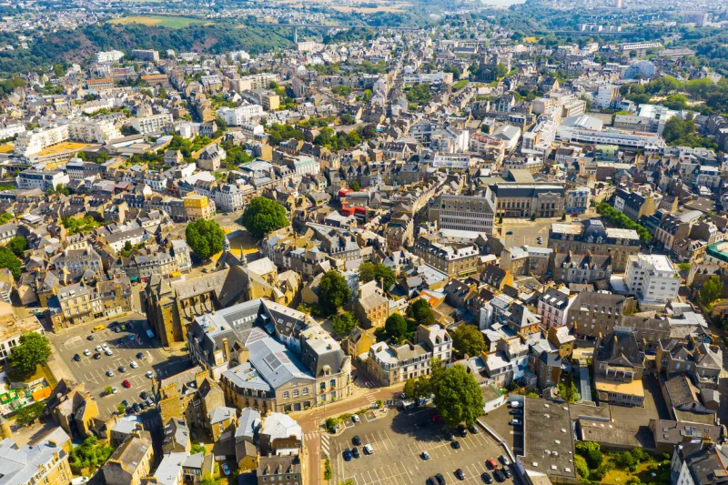 aerial view of saint-brieuc city in brittany region of northwest france