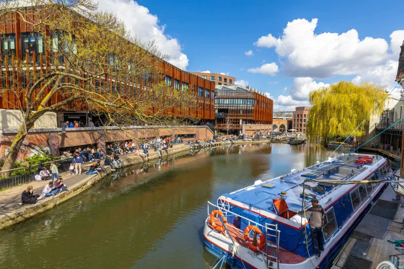 camden lock area, canal boat, regent's canal, london, england, united kingdom, europe