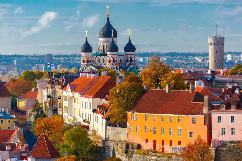 toompea hill with tower pikk hermann and russian orthodox alexander nevsky cathedral, view from the tower of st olaf church, tallinn, estonia