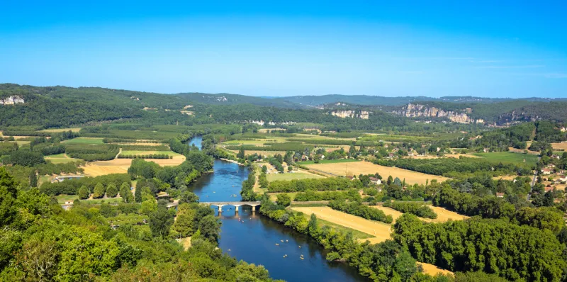 river dordogne, panoramic view of french countryside, france