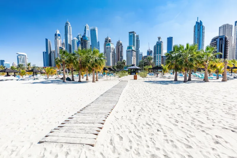 dubai jumeirah beach with marina skyscrapers in uae popular public jbr beach