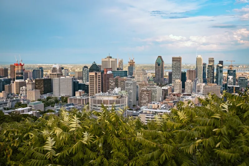 montreal skyline, view from the mont royal viewpoint in montreal, quebec