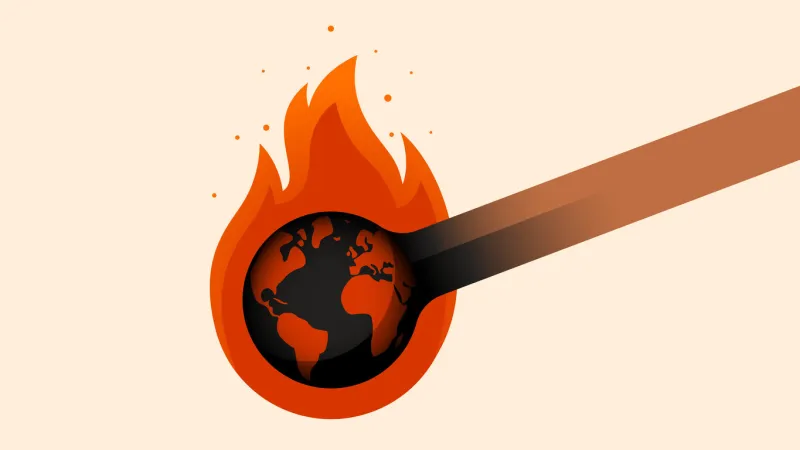 vector illustration of the earth globe in a shape of a lit match concept illustration representing global warming, wars, terrorism, wildfires and record temperatures climate change icon