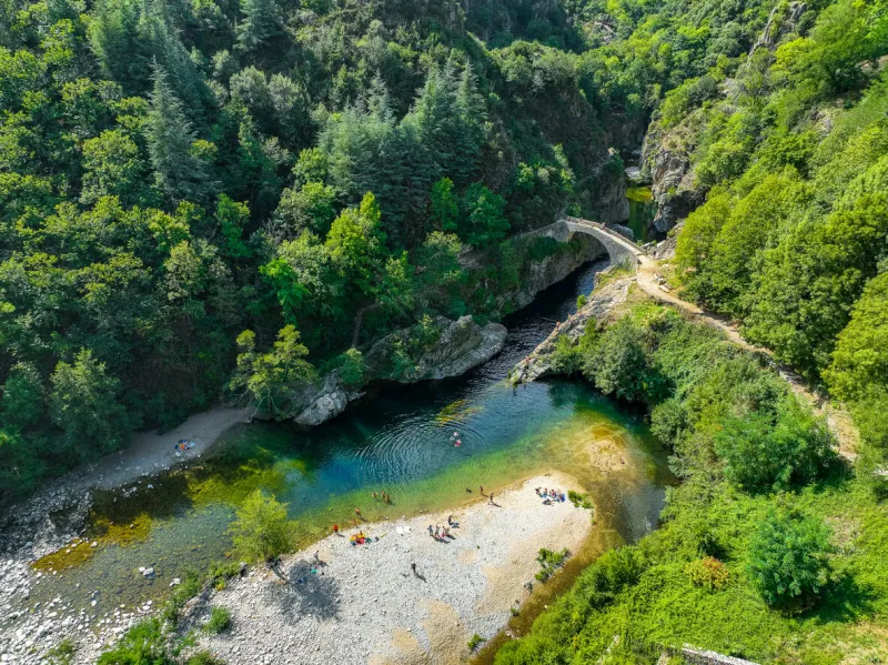 le pont du diable or devil bridge ain thueyts village in the ardeche department in southern france, europe
