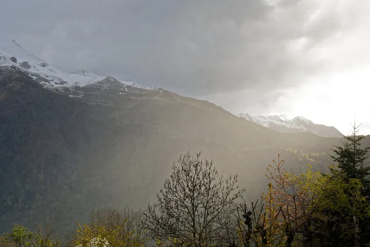 snowy mountain of the pyrenees in the spring