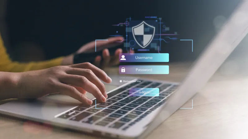 a lock icon, and security code show on the change password page while a business person using a laptop computer cyber security technology on websites or apps for data protection