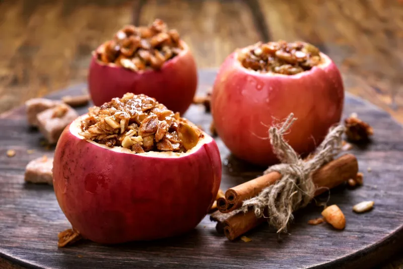 fruit dessert baked apples stuffed with granola
