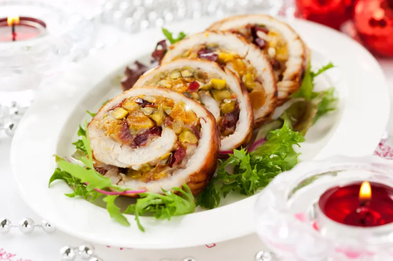 turkey breast stuffed with cranberry,apricot and pistachio for christmas