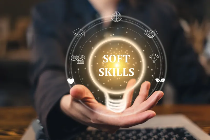concept of soft skills talent job hiring and career search for self motivation, development, improvement and achievement soft skill strategy ability analysis growth mind set of employee team work