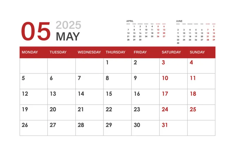 calendar for may 2025 the week starts on monday