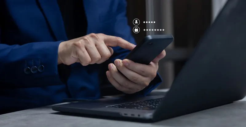 close up businessman use smartphone and type username and password to access private account of office for security system of business technology concept