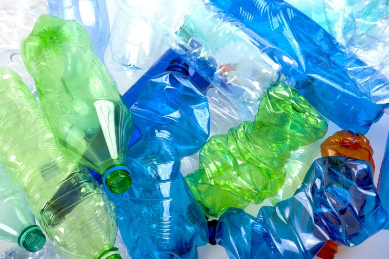 crushed multicolored plastic bottles background