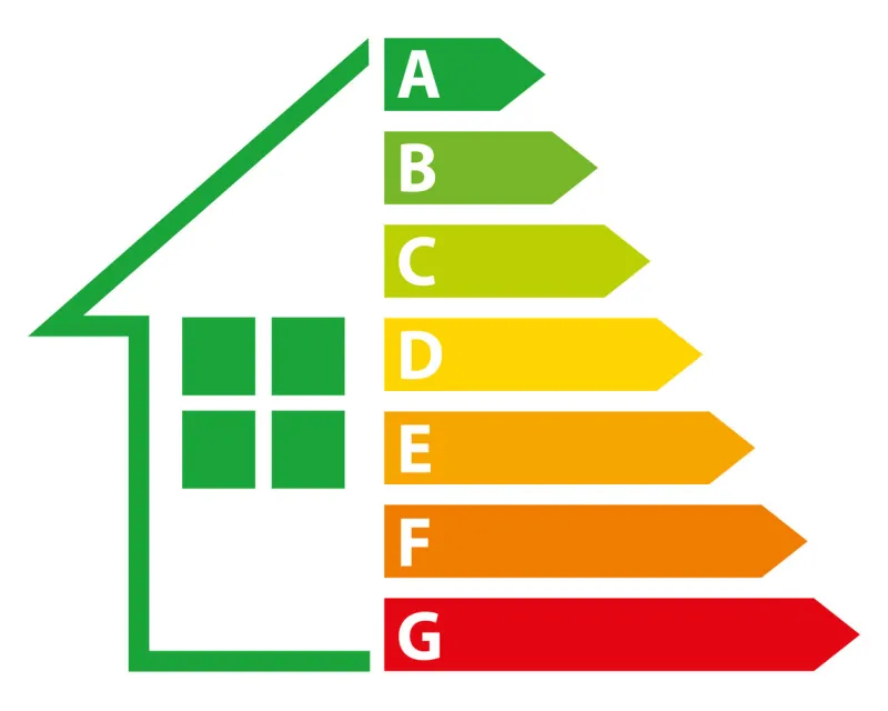 energy efficiency rating graph with arrows green house vector illustration iii