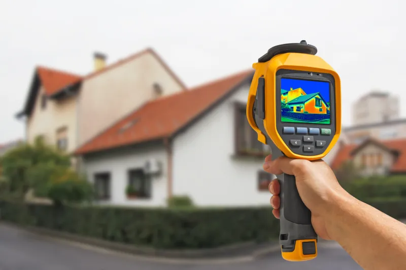 recording heat loss at the house with infrared thermal camera