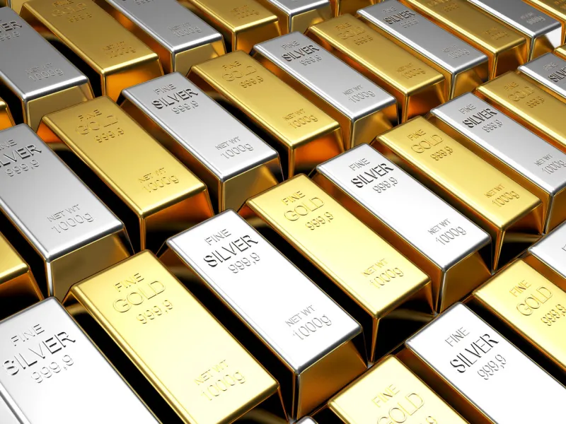 business and finance background rows of golden and silver bars
