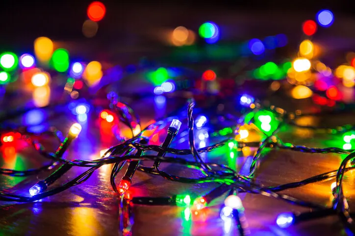christmas tree led garland yellow, green, red and blue lights