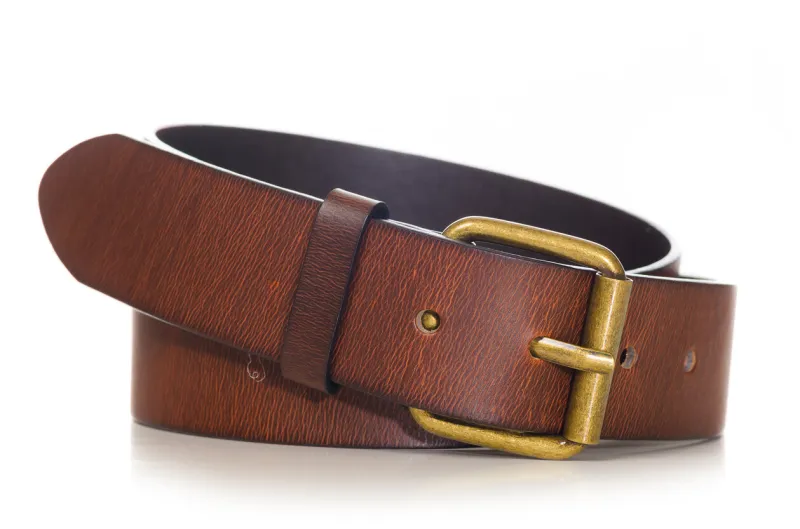 brown leather belt cut out from white backround