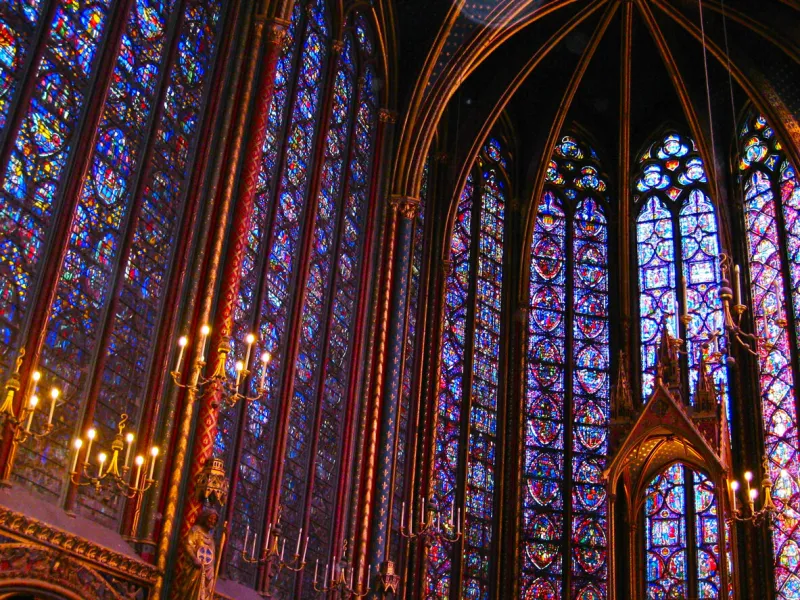 inside of the saint chapelle in paris, france