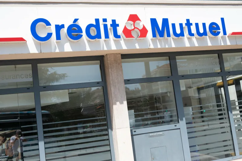 une enseigne du crédit mutuel, le 15 mai 2022 à cannes, france photo by david niviere abacapresscom