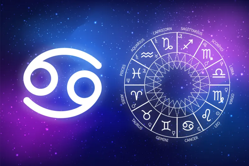 astrological forecast for a zodiac sign cancer icon cancer on blue space background zodiac circle on a dark blue background of the space astrology