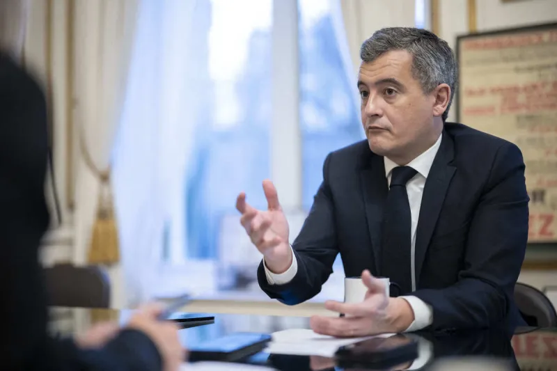 le ministre français de l'intérieur gerald darmanin lors d'une interview dans son bureau au ministère à paris le 14 février 2024 photo par eliot blondet abacapresscom