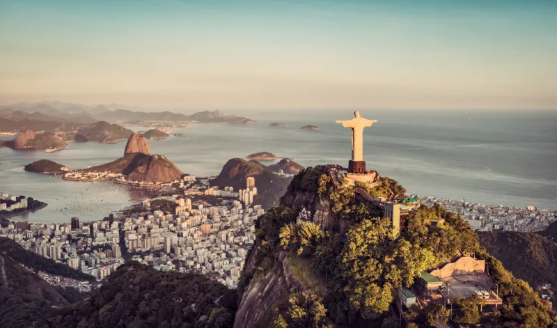 aerial panorama of botafogo bay and sugar loaf mountain, rio de janeiro, brazil
