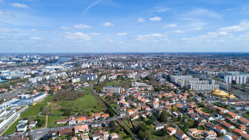 aerial photography of reze city in loire atlantique, france