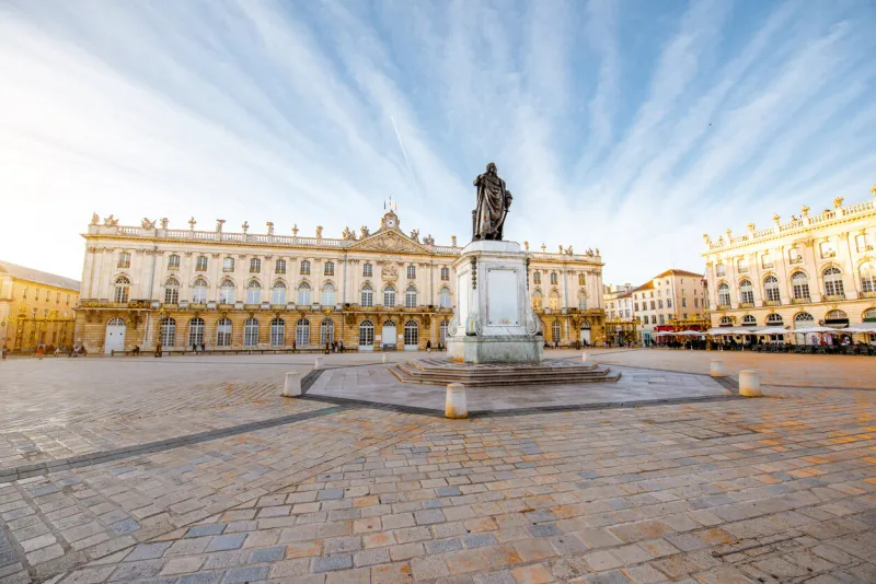 morning view on the huge stanislas square with monument in the old town of nancy city, france