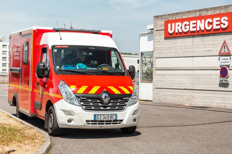22 july 2019, strasbourg, france  ambulance van is parked near the emergency department in strasbourg