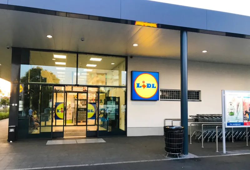 pomorie, bulgaria - september 01, 2019  lidl stiftung & co kg is a german global discount supermarket chain, based in neckarsulm, germany