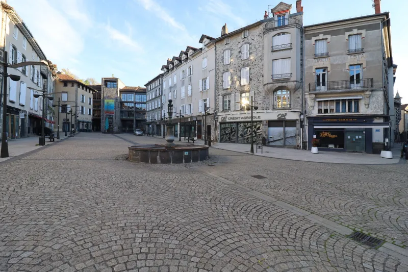 the town hall square, town of aurillac, department of cantal, france