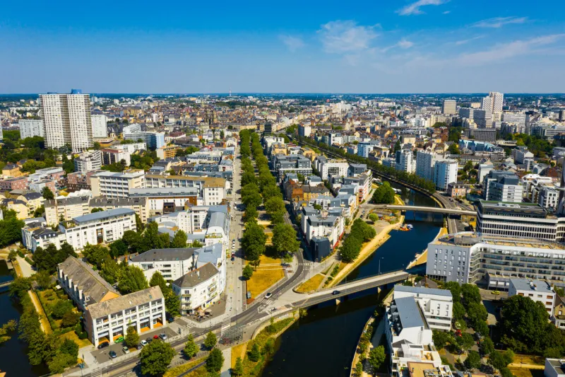 top view of the city of rennes brittany france