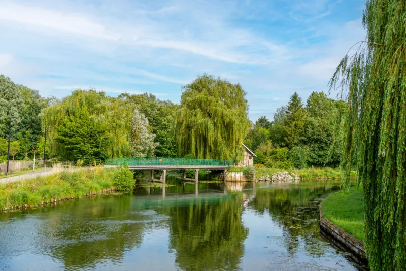 scenery around the hortillonages in amiens, a city and commune in northern france it shows a idyllic park scenery named floating gardens of amiens in sunny ambiance at summer time