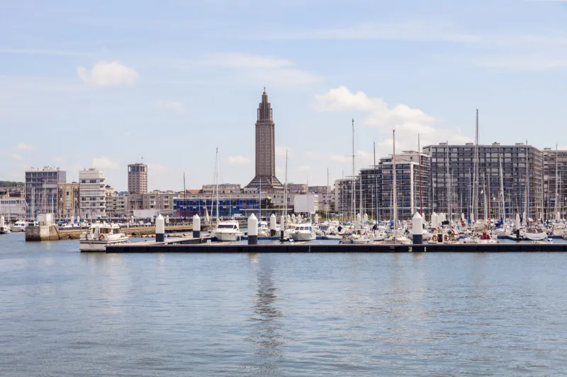 panorama of le havre with st joseph's church le havre, normandy, france