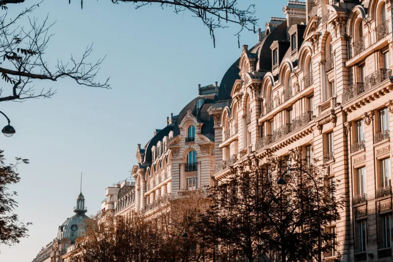 panoramic view of architectural details of facade in paris, france