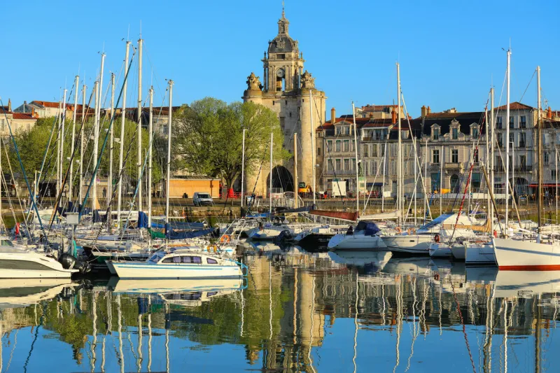 panorama view of the harbor and city center of la rochelle in summer