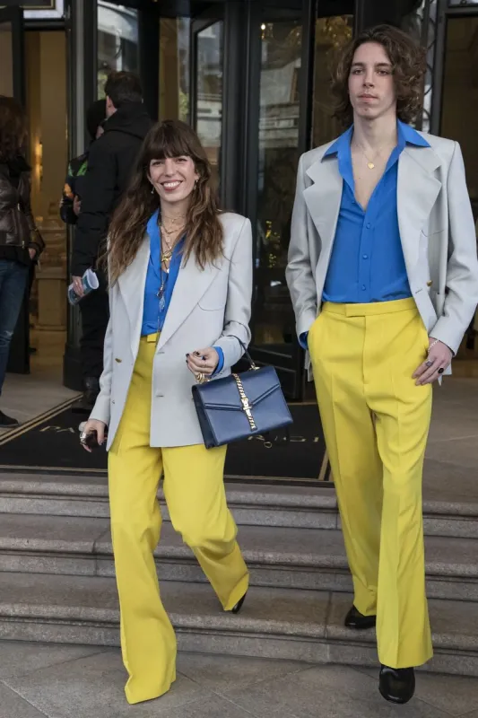 lou doillon and son marlowe leave their hotel on their way to gucci fashion show during women's milan fashion week fall-winter 2020-2021 on february 19, 2020 in milan, italy photo by marco piovanotto abacapresscom