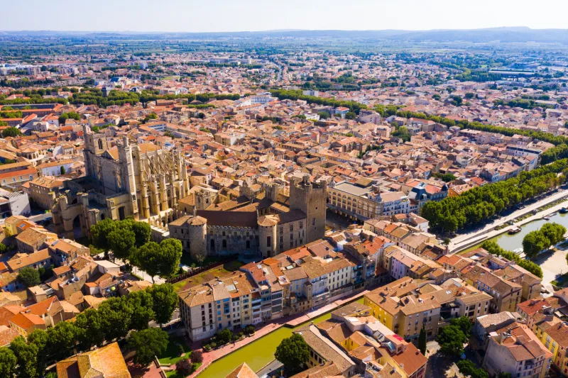 panoramic aerial view of district of narbonne with apartment buildings