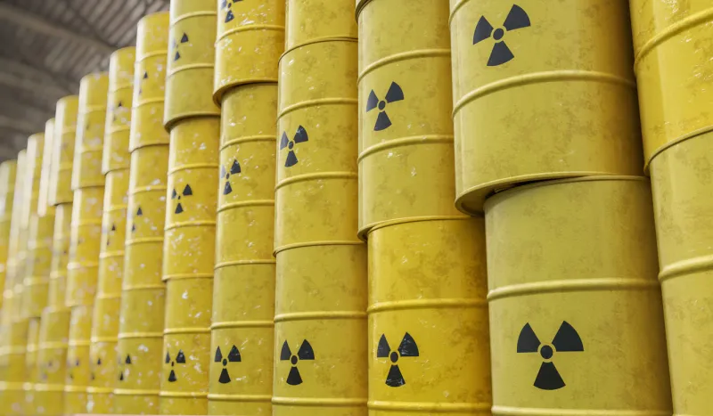 dumping of radioactive waste barrels 3d rendered illustration