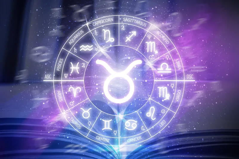 taurus zodiac sign abstract night sky background taurus icon on blue space background zodiac circle on a dark blue background of the space astrology cosmogram twelve signs of the zodiac
